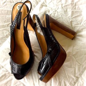 Ann Taylor black sling black peep toe heels.